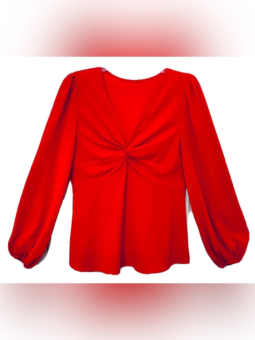 Womens Elegant XS/S Red Twisted Front Peplum Long Sleeve V Neck Zip Side Blouse